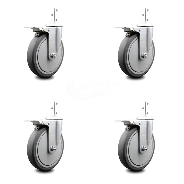6 Inch Thermoplastic Rubber 7/8 Inch Square Stem Caster Set Total Lock Brake SCC